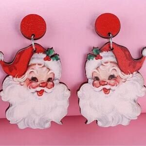 Christmas Santa Claus Wood Earrings